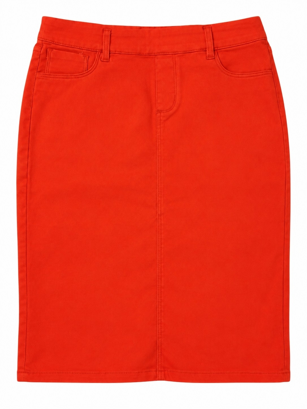 Structured Red Pencil Skirt with Clean Waistband